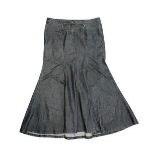 Vintage 90s Bisou Bisou Denim Black Stretch Mermaid Maxi Skirt 16 Western Boho